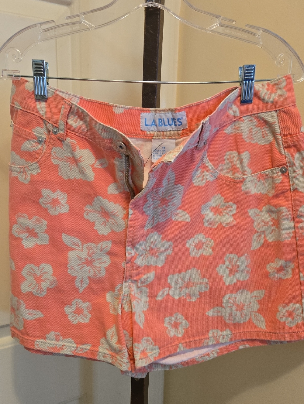 L.A. Blues Coral Pink Floral Jean Shorts